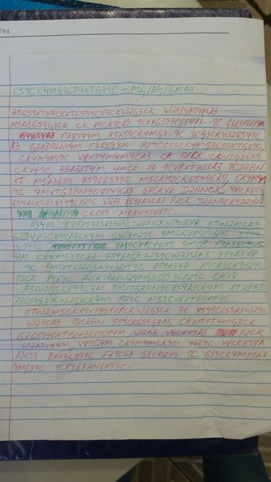 Carta apreendida com visitante da Penitenciária 2 de Presidente Venceslau, em São Paulo, escrita em código