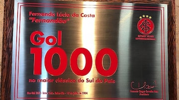 Placa em homenagem para Fernandão pelo milésimo gol em Gre-Nais. Foto: Site/Internacional