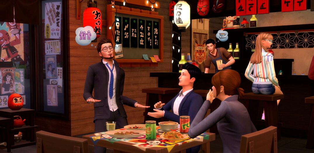 Jogadores podem levar seus Sims paraencontrar alimentos e aprender a tolerar alimentos picantes eusar o hashi corretamente. Foto: Electronic Arts via The New York Times
