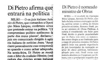 Notícias deabrilemaiode 1996 sobre a ida do juiz para a política. Foto: Acervo Estadão