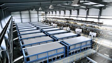 Módulos de eletrólise da ThyssenKrupp usados na fabricação de hidrogênio verde. Foto: Divulgação/ThyssenKrupp  
