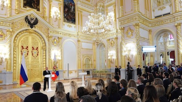 Putin discursa na cerimônia de premiação dos medalhistas russos no Rio. Foto: Michael Sputnik/AFP