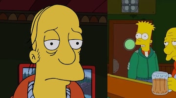 Montagem com Larry Dalrymple (ou Larry Barfly), personagem de 'Os Simpsons' que morreu na 35ª temporada. Foto: Reprodução de vídeo/Fox (Montagem)