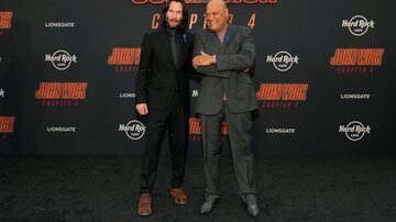 Keanu Reeves e Laurence Fishburne, na estreia em Los Angeles do filme John Wick: Baba Yaga. Foto: Chris Pizzello/Invision/AP