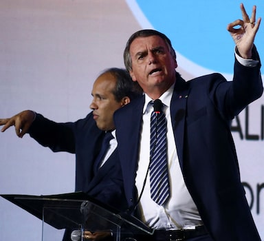 O presidente Jair Bolsonaro durante evento da Associação Paulista de Supermercados (Apas).