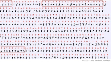 This undated handout image released by LASRY/BIERMANN/TOMOKIYO on February 7, 2023, shows words in a message decoded using a cipher used by Mary, Queen of Scots, at an undisclosed location in France. - An international team of codebreakers said February 8, 2023, that they have found and cracked the cipher of the long lost secret letters of 16th-century monarch Mary, Queen of Scots, one of the most argued-over figures in British history. The long-rumoured missing letters, which were found mislabelled and forgotten in the digital archive of a French library, were hailed by excited historians as the most significant discovery about the queen in a century. (Photo by Handout / LASRY/BIERMANN/TOMOKIYO / AFP) / RESTRICTED TO EDITORIAL USE - MANDATORY CREDIT "AFP PHOTO/LASRY/BIERMANN/TOMOKIYO " - NO MARKETING - NO ADVERTISING CAMPAIGNS - DISTRIBUTED AS A SERVICE TO CLIENTS. Foto: Lasry/Biermann/Tomokiyo/AFP 