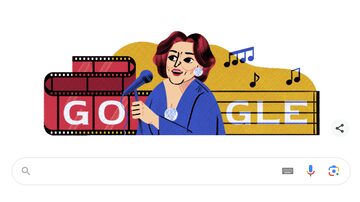 Bibi Ferreira foi homenageada no Doodle do Google em 1.º de junho de 2024, data em que faria 102 anos de idade, se viva. Foto: Reprodução de Google.com.br (2024)