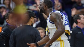 Golden State Warriors forward Draymond Green reacts after he was ejected from Game 2 in the first round of the NBA basketball playoffs after stomping on the chest of Sacramento's Domantas Sabonis, Monday, April 17, 2023, in Sacramento, Calif. (AP Photo/Randall Benton). Foto: Randall Benton/AP