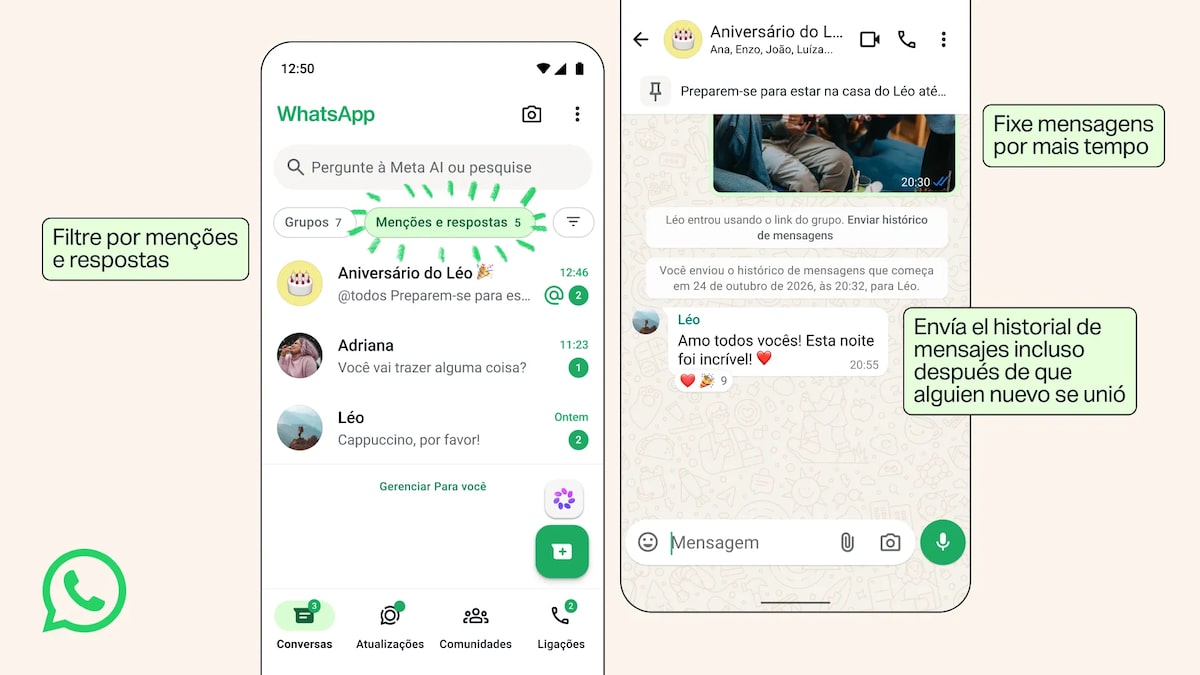 WhatsApp ganha filtro de menções e fixação de mensagens por tempo ilimitado