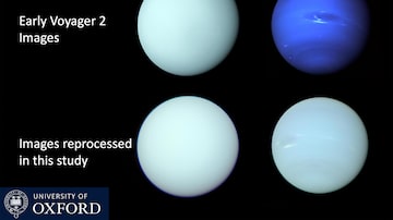 Undated images provided by the University of Oxford show a 1986 image of Uranus and a 1989 image of Neptune released shortly after each Voyager 2 flyby, compared with the universityÕs reprocessed images of the planets that better approximate their true colors. Neptune is not as blue as you have been led to believe, and UranusÕs shifting colors are better explained, according to the Oxford research. (University of Oxford via The New York Times) -- NO SALES; FOR EDITORIAL USE ONLY WITH NYT STORY SLUGGED PLANETS COLORS BY BECKY FERREIRA FOR JAN. 5, 2024. ALL OTHER USE PROHIBITED. --. Foto: University of Oxford via The New York Times