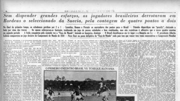 Página doEstadão de 21/6/1938com o 3º lugar doBrasil na Copa do Mundo. Foto: Acervo Estadão