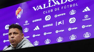 VALLADOLID, 05/06/2023.-El presidente del Real Valladolid, Ronaldo Nazário, comparece este lunes en rueda de prensa tras cerrar ayer el equipo la temporada con un descenso a segunda categoría.EFE/Nacho Gallego
