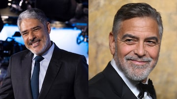 William Bonner contou ter encontrado George Clooney em bar de hotel em que está hospedado. Foto: Victor Pollak/Globo/Divulgação e Angela Weiss/AFP