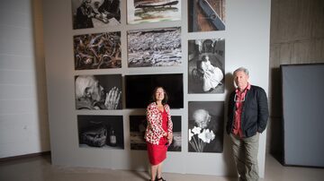 O fotógrafo eslovenoYuri Dojc e a cineastaKatya Krausova na Unibes. Foto: Tiago Queiroz/Estadão