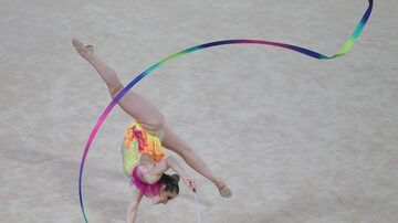 Brasileira Natalia Gaudio garantiu medalha de bronze para o Brasil na disputa individual da ginástica rítmica nos Jogos Pan-Americanos. Foto: Pilar Olivares/Reuters
