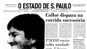 Capa de 2/5/1989com a manchete 'Collor dispara na corrida sucessória'. Foto: Acervo Estadão