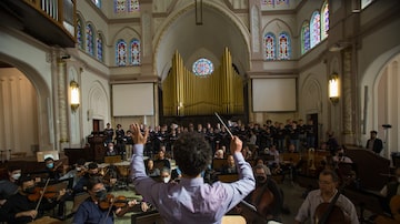 Ensaio de um concerto com a Sinfônica da USP na Primeira Igreja Presbiteriana Independente de São Paulo. Foto: Tiago Queiroz/Estadão