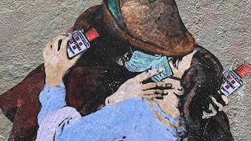'O Beijo' de Francesco Hayez, na releitura do grafiteiro Tvboy. Foto: Museu de Arte Contemporânea