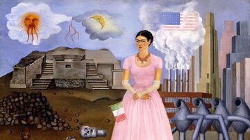 Autorretrato de Frida Kahlo pintado em 1932 representa fronteira entre México e Estados Unidos. Foto: Philadelphia Museum of Art/Divulgação