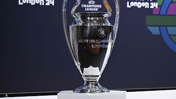This photograph taken on December 18, 2023, shows the UEFA Champions League cup ahead of the 2023-2024 UEFA Champions League football tournament round of 16 draw at the House of European Football in Nyon. (Photo by Fabrice COFFRINI / AFP)