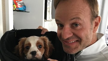 Rubinho Barrichello mostra o seu cachorro, Speedy, dentro de uma mochila em publicação do Instagram. Foto: Reprodução/Instagram @rubarrichello