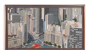 O centro da cidade de São Paulo era a inspiração de Agostinho de Freitas, que pintou vias icônicas de cima. Foto: Galeria Estação 