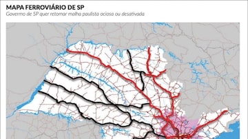 
Mapa da SLT mostra ferrovias ativas e inoperantes em SP.
