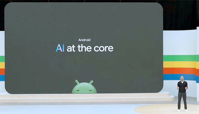 Sameer Samat, diretor de produtos do Android, apresenta novidades de segurança do sistema durante o Google I/O 2024 -