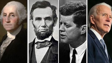 O primeiro presidente dos EUA, George Washington (independente), o republicano Abraham Lincoln e os democratasJohn Kennedy e Joe Biden. Foto: Reprodução e NTY