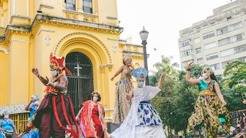 O cortejo doIlú Obá de Min foi gravadono Largo do Paissandu, tradicional espaço do Carnaval de rua de São Paulo. Foto: Filipa Aurlio/Divulgação