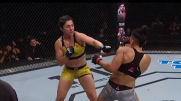 Bethe Correia, de amarelo, durante a luta contraa norte-americana Sijara Eubanks. Foto: Youtube / UFC