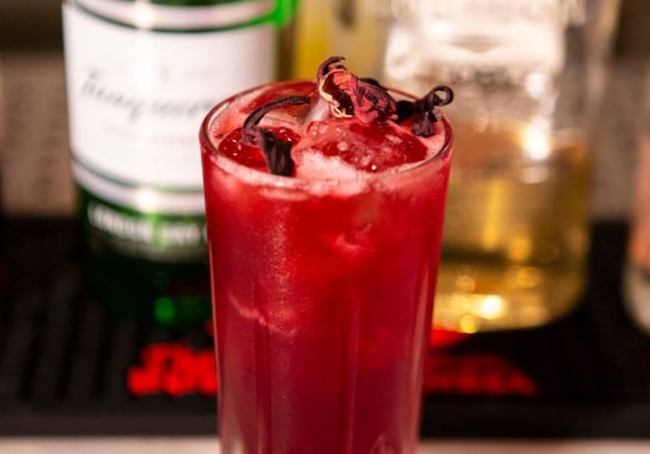 Red Collins, drinque com gim e hibisco.