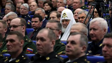 Participants, including Patriarch Kirill of Moscow and All Russia, attend an annual meeting of the Defence Ministry Board in Moscow, Russia, December 21, 2022. Sputnik/Mikhail Klimentyev/Kremlin via REUTERS ATTENTION EDITORS - THIS IMAGE WAS PROVIDED BY A THIRD PARTY. Foto: Mikhail Klimentyev/ Sputnik/ Kremlin via Reuters