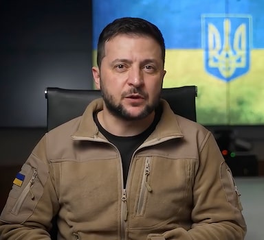 Imagem de vídeo de pronunciamento do presidente ucraniano, Volodmir Zelenski, em 22 de abril