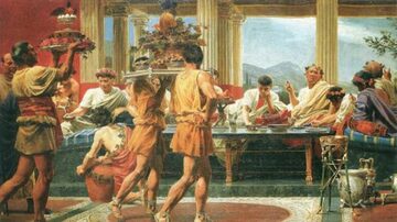 
Banquete romano: a comida é elemento fundamental da sátira.
