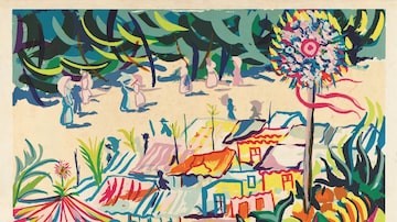 O pintor Cícero Dias retratou pequenas cidades do estado de Pernambuco, seu estado natal, com composições coloridas, como na serigrafia 'Jardim com Figuras'. Foto: Museu de Arte Moderna Aloisio Magalhães