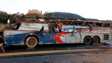 Ônibus perdeu controlena BR-146, em Minas Gerais. Foto: Corpo de Bombeiros