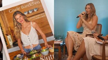 Gisele Bündchen no lançamento de seu livro "Nutrir: receitas simples para corpo e alma". Foto: @gisele e @renata.magalhaes_ Via Instagram