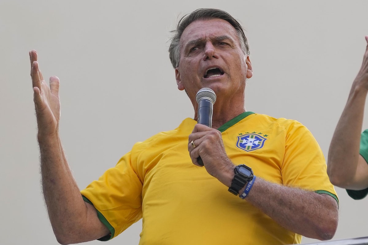 O ex-presidente Jair Bolsonaro em ato organizado na Paulista contra as investigações de que o político é alvo