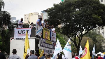 Manifestação organização pela UGT no Vale do Anhangabaú, no centro de São Paulo. Foto: Felipe Rau/Estadão
