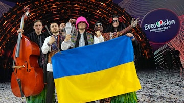 Kalush Orchestra, banda vencedora do festival Eurovision em 2022. Foto: Luca Bruno/AP Photo