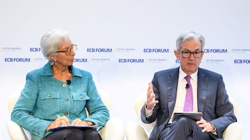 Presidente do BC europeu, Christine Lagarde, e o do BC americano,Jerome Powell, participam de fórum em Sintra. Foto: Reuters