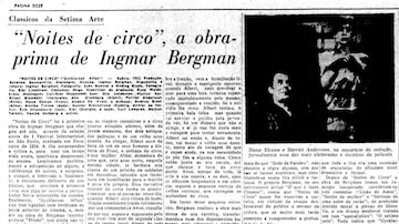 Textode Rubem Biáfora sobre o filme'Noite de Circo', de Ingmar Bergman, publicado em 23/3/1958. Foto: Acervo Estadão