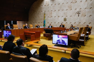  O ministro do Supremo Tribunal Federal (STF) Alexandre de Moraes participa virtualmente da sessão plenária da corte na tarde de quarta-feira, 10 de abril de 2024. 