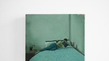 'Romance', um óleo sobre linho de Adriel Visoto, representa um jovem absorto na leitura. As telas estão na exposição O Paraíso dos Marrecos, na galeria Fonte. Foto: Residência Fonte