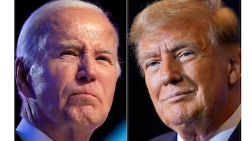 Montagem de fotos do atual presidente dos EUA, Joe Biden, e seu antecessor e atual rival, Donald Trump
