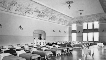 Hospital montado no Club Athletic Paulistano em 1918, durante a gripe espanhola. Foto: Acervo Fundação Biblioteca Nacional