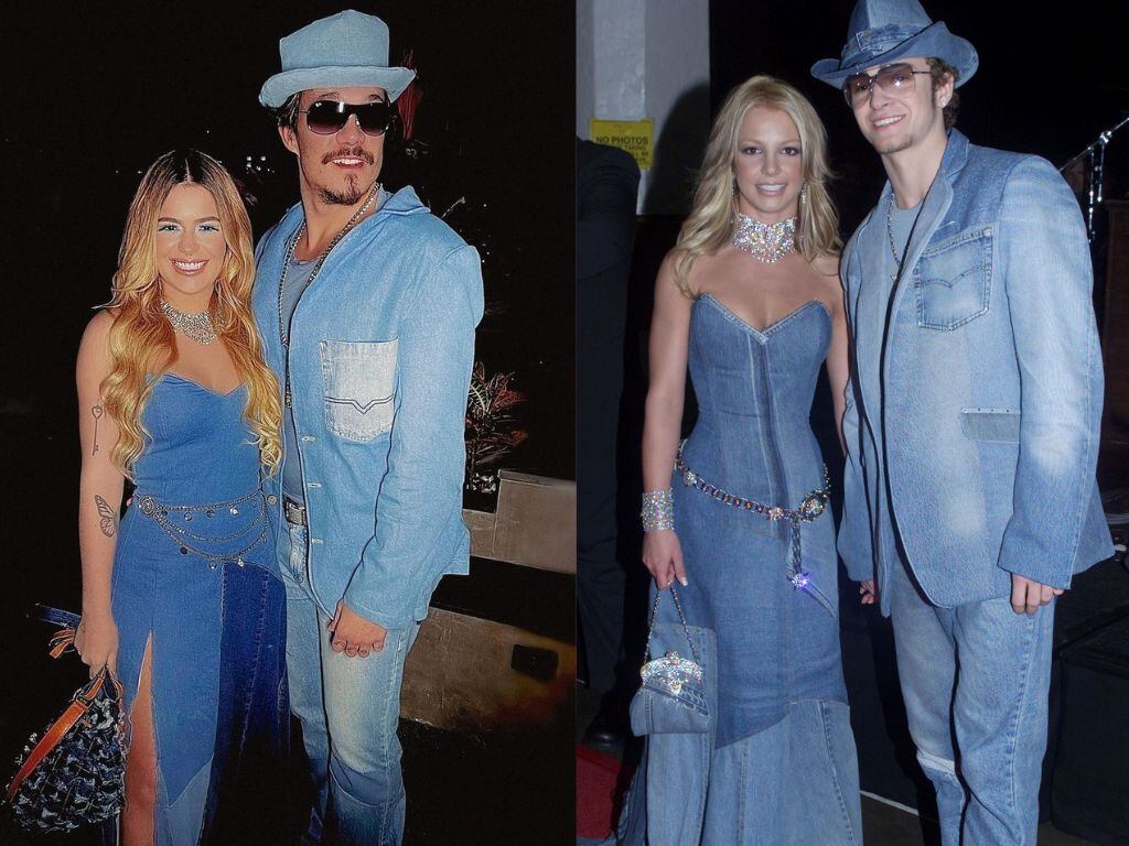 Viih Tube e Eliezer recriaram figurino jeans de Britney Spears e Justin Timberlake durante festa à fantasia.