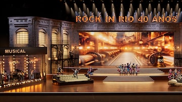 Projeção 3D do cenário do musical 'Sonhos, Lama e Rock and Roll'. Foto: Divulgação / Rock In Rio
