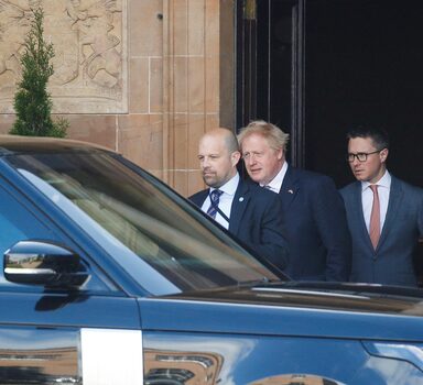 British Prime Minister Boris Johnson leaves the Hillsborough Castle, in Hillsborough, Northern Ireland, May 16, 2022. REUTERS/Peter Nicholls